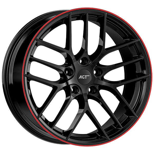 8.0X18" PCD 5X112 AGT Wheels 18121 ET35 73.10 mm Black Lip Red Diamond