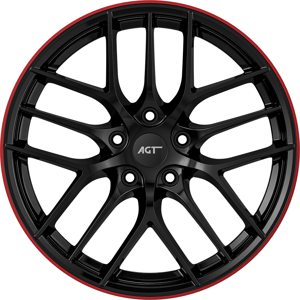 8.0X18" PCD 5X112 AGT Wheels 18121 ET35 73.10 mm Black Lip Red Diamond