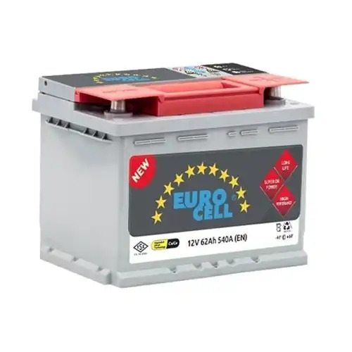 12V 62Ah Eurocell Tam Kapalı R+ Tırnaklı L2 Sulu