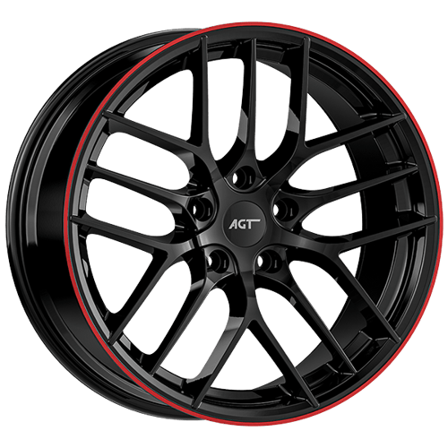 8.0X18" PCD 5X112 AGT Wheels 18121 ET35 73.10 mm Black Lip Red Diamond