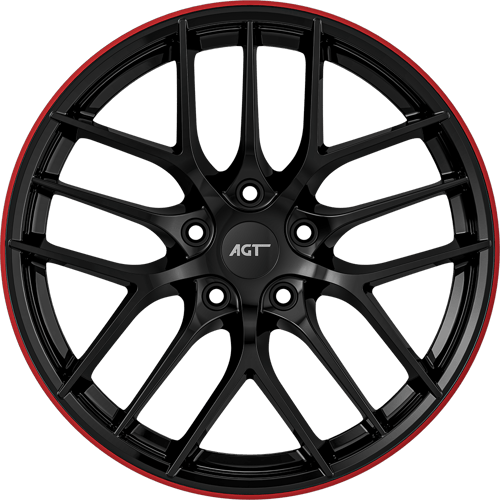 8.0X18" PCD 5X112 AGT Wheels 18121 ET35 73.10 mm Black Lip Red Diamond