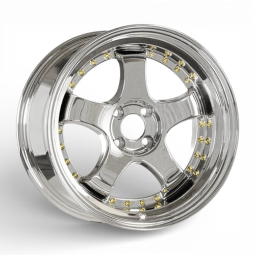 9.5X18" PCD 5X114.3 R1 Wheels L002-2 ET25 73.2 mm Vacoom Chorome Gold Rıvets
