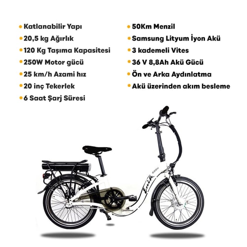 Enik Easy Elektrik Destekli Beyaz Bisiklet